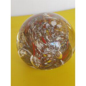 Vintage Hand Blown Swirled Art Glass Paperweight 3"x 2 1/2"